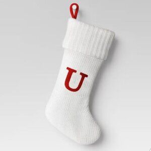 Knit Monogram Christmas Stocking - White - Letter U